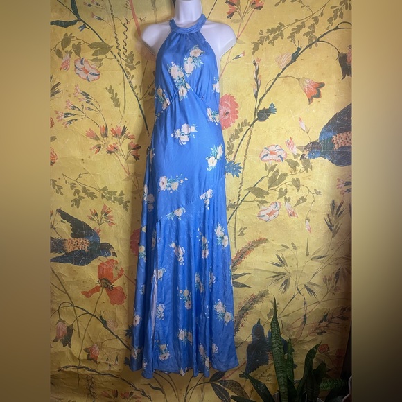 LOVESHACKFANCY Brinda Silk Maxi Dress in
Blueberry Lemonade - Picture 8 of 10